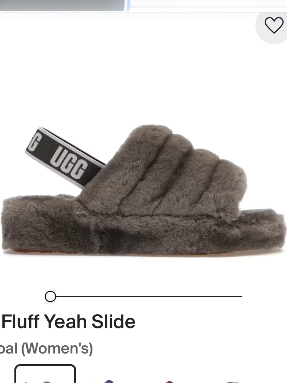 UGG Kids Charcoal Fluff Slide with Logo Back Strap